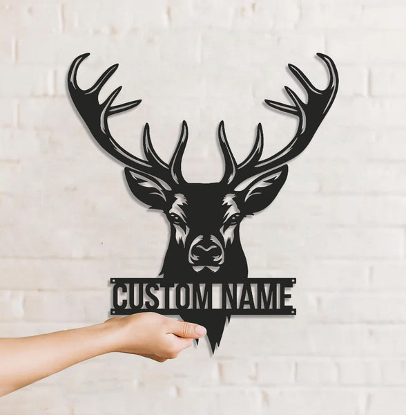 Maxcorners Personalized Deer Head Metal Sign WITH LED/WITHOUT LED – Rustic Hunting Cabin Wall Decor, Gift for Hunters LM0110