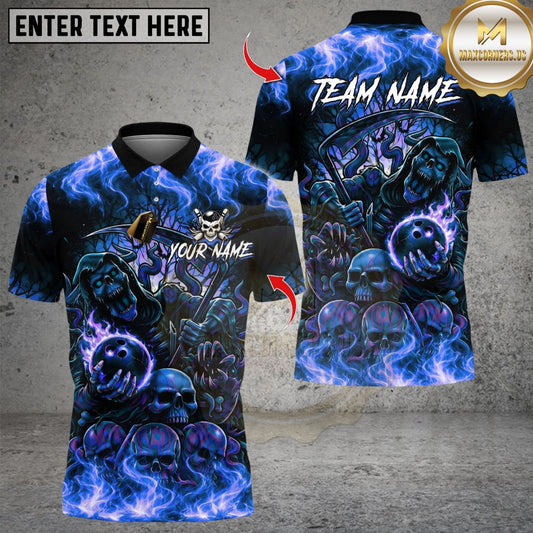 Maxcorners Bowling Flaming Skull Reaper Multicolor Customized Name, Team Name 3D Shirts