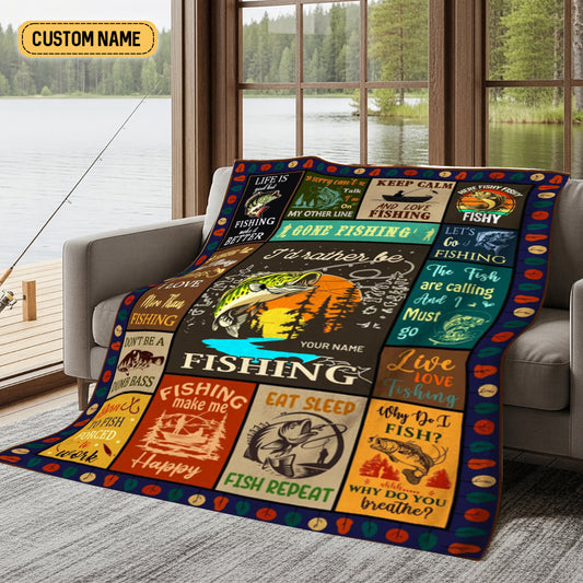 Maxcorners Gone Fishing I'd Rather Be Fishing Custom Name Blanket, Presents For Fishermen, Gift For Fishing Lover LM0201