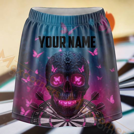 Maxcorners Darts Neon Pink Skull Dartboard Personalized 3D Skort, Skirts With Shorts