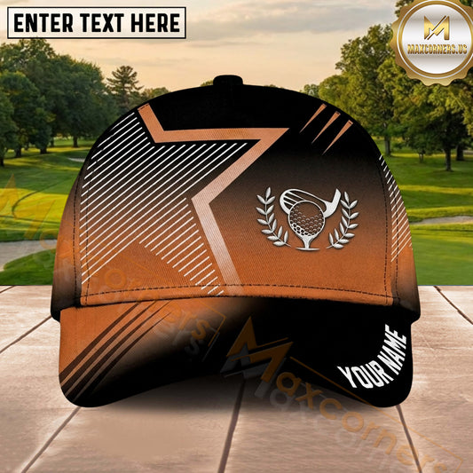 Maxcorners Golf Geometric Stripe Laurels Ball Emblem Personalized Name 3D Classic Cap