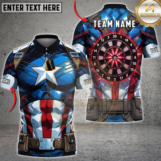 Maxcorners Darts Patriotic Shield Armor Red Lightning Dartboard Multiple Options Personalized Name, Team Name 3D Shirt