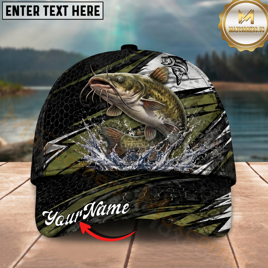 Maxcorners Fishing Hexagon Camo Water Splash Personalized 3D Cap (12 Fish Species)
