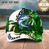 Maxcorners Fishing Green Tribal Swirl Personalized Name 3D Shirt (13 Fish Species)
