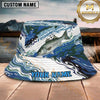 Maxcorners Fishing Blue Camo Wave Personalized Name 3D Bucket Hat (12 Fish Species)