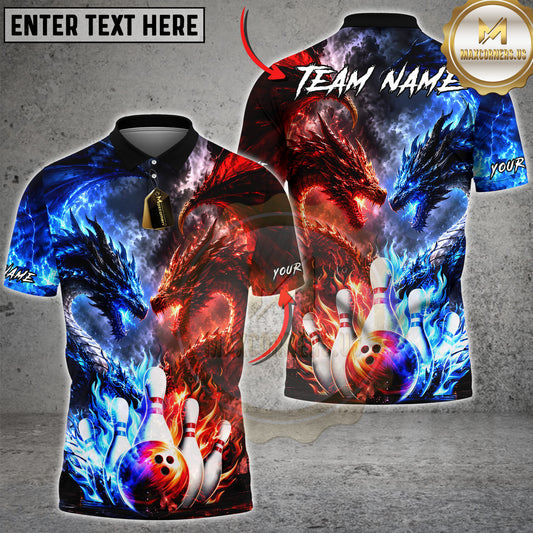 Maxcorners Dragon Bowling Shirt Dual Dragon Clash Multiple Options Personalized Name, Team Name 3D Shirt