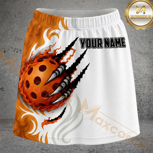 Maxcorners Pickleball Orange Fireball Claw Slash Personalized 3D Skort, Skirts With Shorts