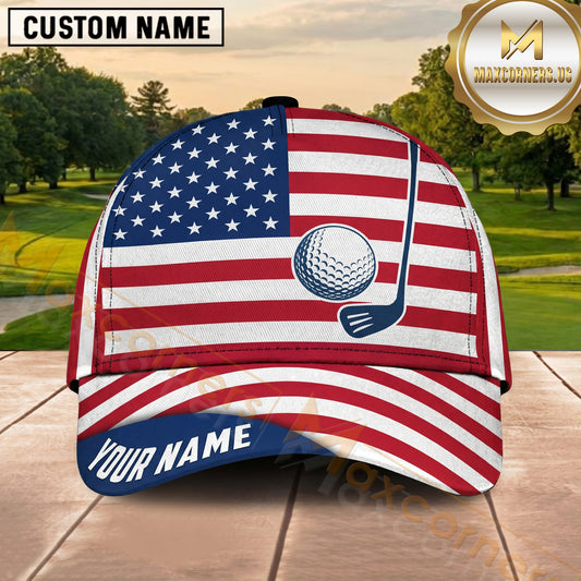 Maxcorners Golf American Flag Golf Ball Personalized Cap