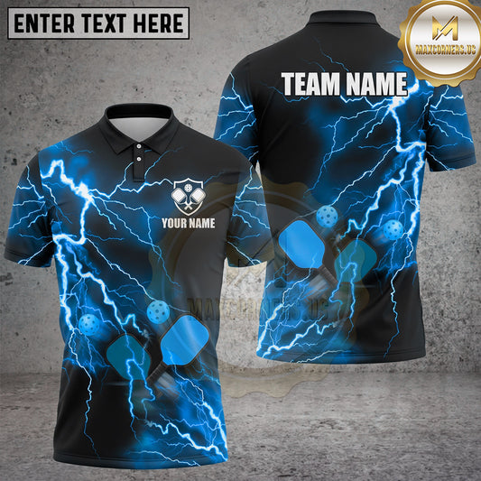 Maxcorners Pickleball Polo Electric Lightning Paddles Multiple Options Personalized Name, Team Name 3D Shirt