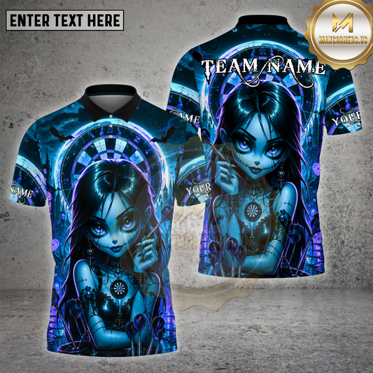 Maxcorners Darts Neon Gothic Doll Purple Blue Dartboard Multiple Personalized Name, Team Name 3D Shirt