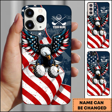 Maxcorners Golf Patriotic American Flag and Majestic Bald Eagle Personalized Phone Case