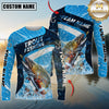 Maxcorners Fishing Dark Blue Splash Personalized Name, Team Name 3D Long Sleeve Shirt (12 Fish Species)