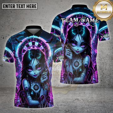 Maxcorners Darts Neon Gothic Doll Purple Blue Dartboard Multiple Personalized Name, Team Name 3D Shirt