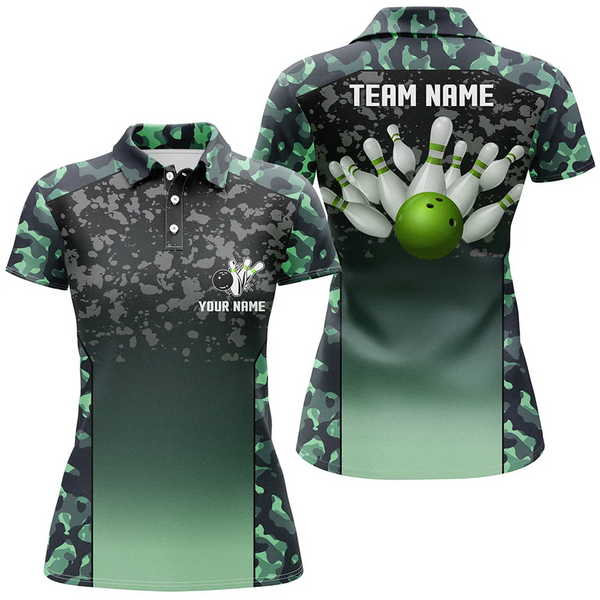 Maxcorners Bowling And Pins Camo Team League Multicolor Option Customized Name 3D Shirt For Women