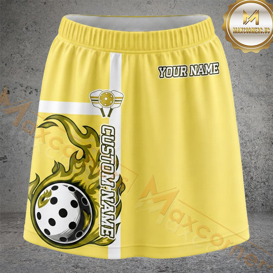 Maxcorners Pickleball Yellow Side Stripe Paddle Ball Personalized 3D Skort, Skirts With Shorts