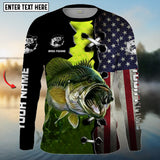 Maxcorners Largemouth Bass American Flag Customize Name 3D Shirt