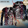 Maxcorners Fishing American Flag Smoke & Red DNA Helix Firefighter Icons Personalized Name, Team Name 3D Long Sleeve Shirt (Large Mouth Bass, Walleye, Trout, Crappie, Catfish, Pike)