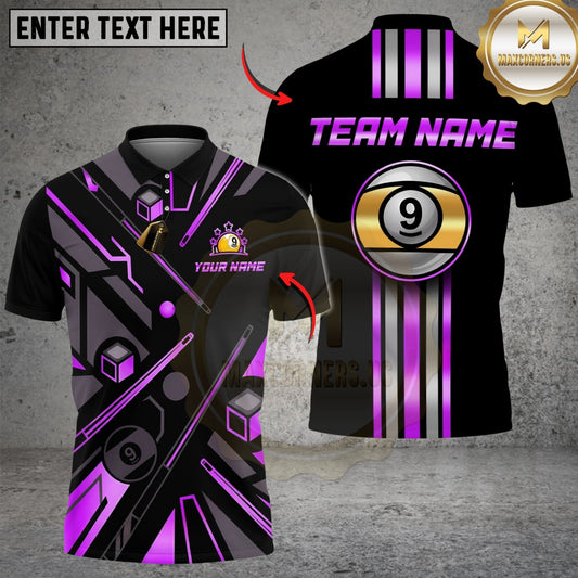 Maxcorners Billiards Gold 9 Ball Elite Customized Name, Team Name 3D Shirt (6 Colors)