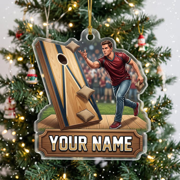 Maxcorners Cornhole Outdoor Player Wooden Board Customized Name 3D Keychain And Ornament