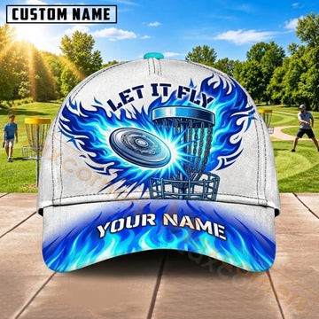 Maxcorners Disc Golf Blue Flame Flying Disc Let It Fly Personalized Name 3D Cap