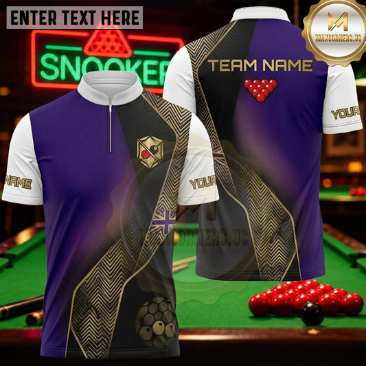Maxcorners Snooker Purple Black Gold Diagonal Wave Personalized Name 3D Unisex Shirt