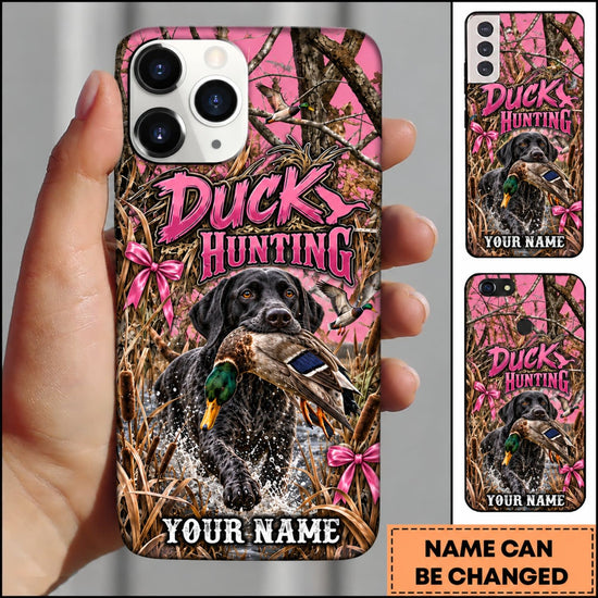 Maxcorners Duck Hunting German Wirehaired Pointer Pink Duck Hunting Graphic Personalized Name 3D Phone Case - Black Labrador Retriever