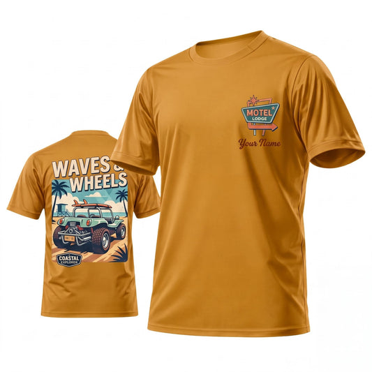 (7 Colors) Maxcorners Personalized Car Classic Muscle Car 3D T-Shirt - Burgundy Waves and Wheels Coastal Classic Car