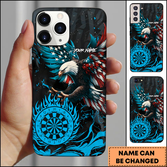 Maxcorners American Eagle Patriotic Dartboard Purple Flame Personalized Name 3D Phone Case