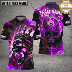 Maxcorners Billiard Pool Ball Inferno Skull Personalized Name Men And Women 3D Polo Shirt Custom Billiard Team Jersey (4 Colors)