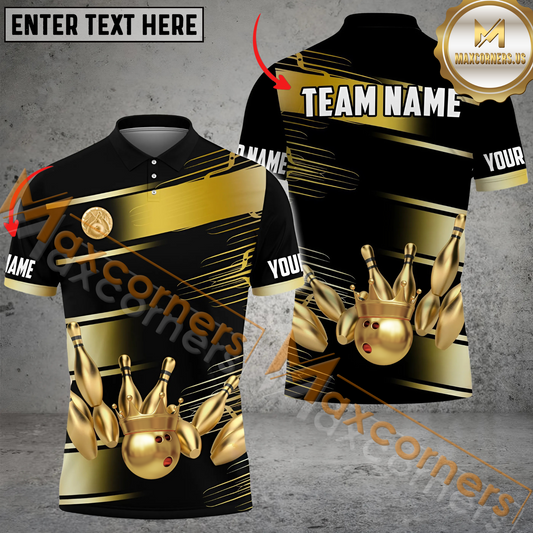 Maxcorners Golden Time Premium Bowling Jersey Multicolor Option Customized Name, Team Name 3D Polo Shirt