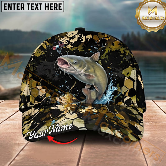Maxcorners Fishing Woodland Camouflage Splash Personalized Name 3D Cap (12 Fish Species)