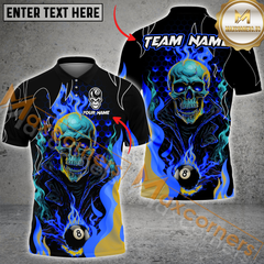 Maxcorners Billiard Skull Ball 8 Fire Flame Multicolor Options Personalized Name, Team Name 3D Polo Shirt