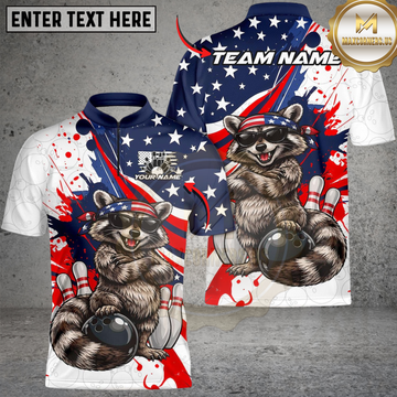 Maxcorners Patriotic Cool Raccoon Mascot Customized Name, Team Name 3D Shirt