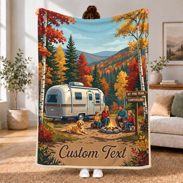 Maxcorners RVs Travel Trailer Autumn Forest Family Camping Custom Name 3D Blanket
