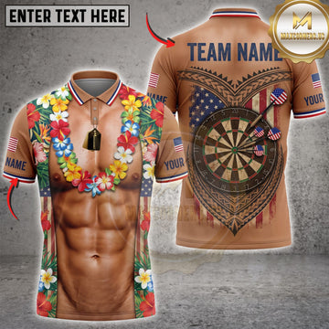 Maxcorners Darts Hawaiian Floral Muscular Body Dartboard Personalized Name 3D Unisex Shirt