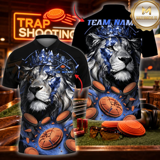 ( 6 Colors ) Maxcorners Trap Clay Shooting Majestic Lion & Shattered Clay Targets Multicolor Customized Name, Team Name 3D Shirts