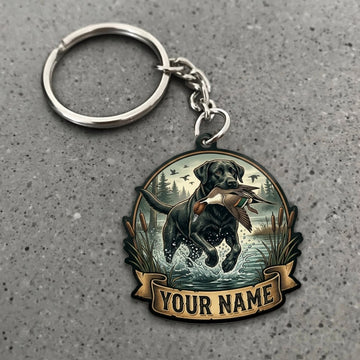 Maxcorners Duck Hunting Black Labrador Retriever Woodland Sunset Adventure Custom Name Gift 2D Flat Acrylic Ornament, Keychain