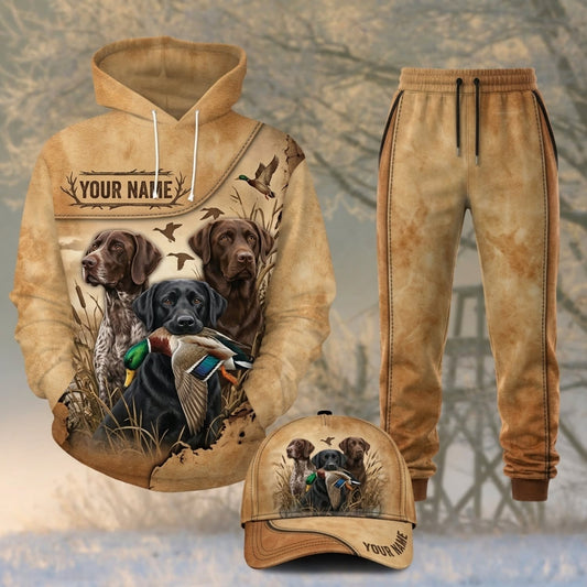 Maxcorners Duck Hunting Black Labrador Vintage Beige Camo Personalized 3D Shirts