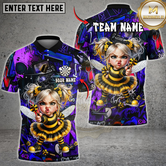 Maxcorners Darts Angry Bee Girl Dart Throw Graffiti Style Multicolor Customized Name, Team Name 3D Shirt