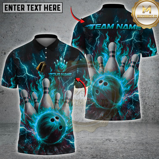 Maxcorners Bowling Thunder Flaming Multicolor Customized Name, Team Name 3D Shirts