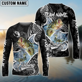 Maxcorners Bass Fishing Black White Maori Personalized Name, Team Name 3D Long Sleeve Shirt