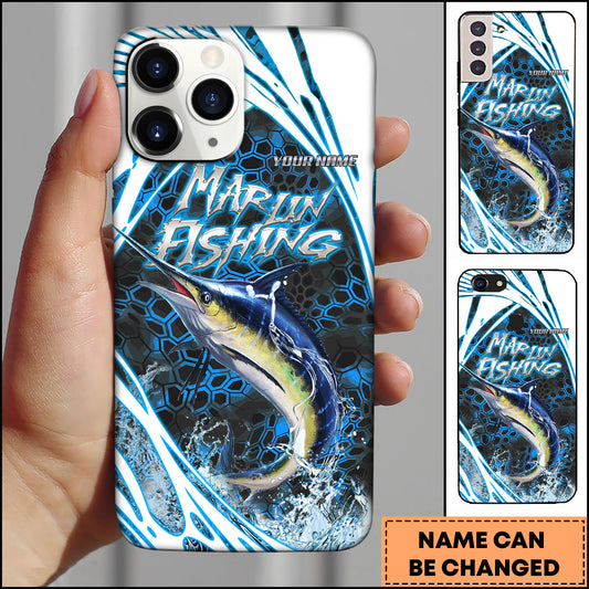 Maxcorners Marlin Fishing Blue Energy Wave Personalized Name 3D Phone Case