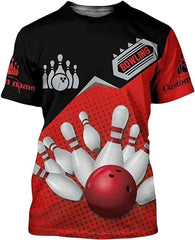 Maxcorners Bowling Red Black 3D Custom Name Shirt