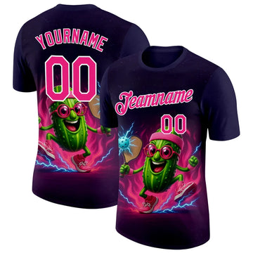 Maxcorners Funny Pickle Mascot Lightning Fire Court Glow Jersey Personalized Name 3D Unisex Shirt