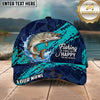 Maxcorners Fishing Navy Aqua Polygon Brush Splash Personalized Name 3D Cap (12 Fish Species)