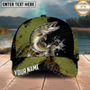 Maxcorners Fishing Olive Black Grunge Water Splash Personalized Name 3D Cap (12 Fish Species)