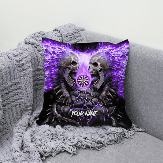 Maxcorners Darts Dual Skull Flame Multicolor Customized Name 3D Pillow