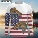 Maxcorners Walleye Fishing American Flag Patriotic Customize Name 3D Shirt