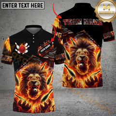 Maxcorners Fiery Lion Bowling Jersey Multicolor Option Customized Name, Team Name 3D Polo Shirt