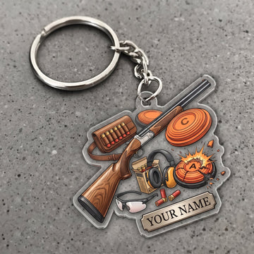 Maxcorners Clay Shooting Shotgun Ear Protection And Clay Targets Customized Name 3D Keychain And Ornament